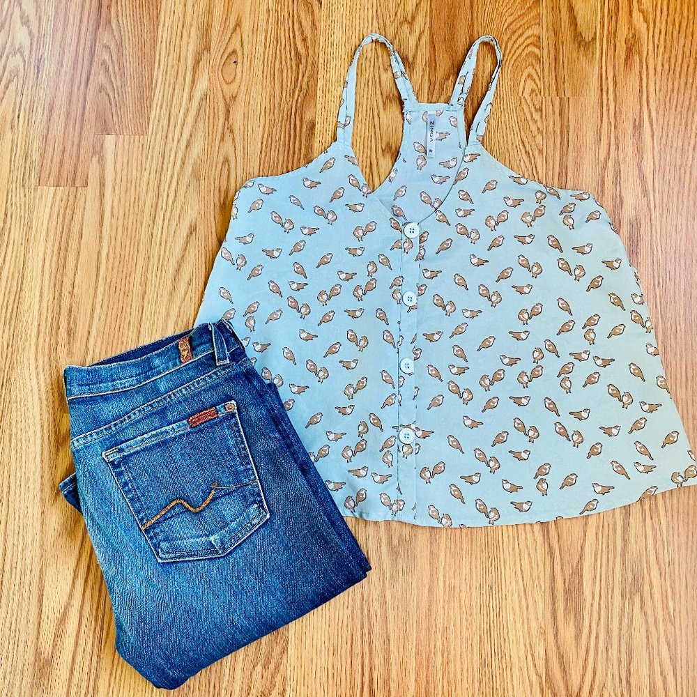 Zinga - Mint Green & Cute Birdie Tank Top M